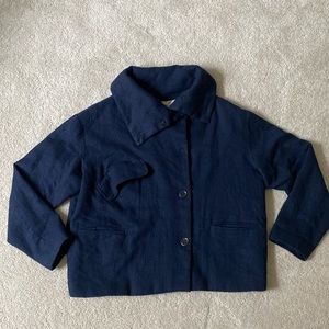 Cotelac EUC gorgeous indigo wool blend jacket lined with toile. love the design.